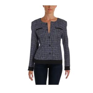 Tommy Hilfiger Blue Black Clueless Button Snap Front Tweed Suit Jacket Blazer 10